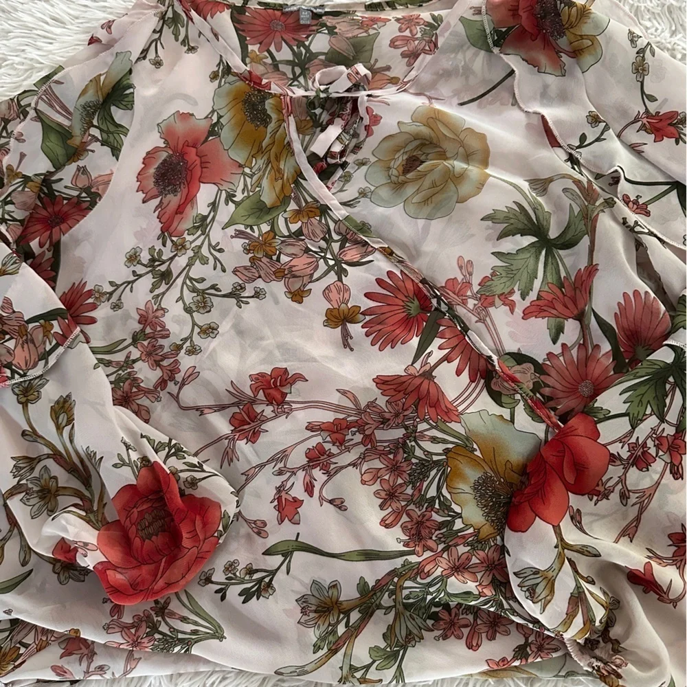Charlotte Russe Floral Ruffle Sleeve Sheer Peasant Blouse | Size M - Picture 10 of 13